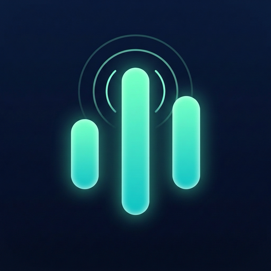 Haptic Interval Timer app icon: three glowing mint bars with ripples on deep navy