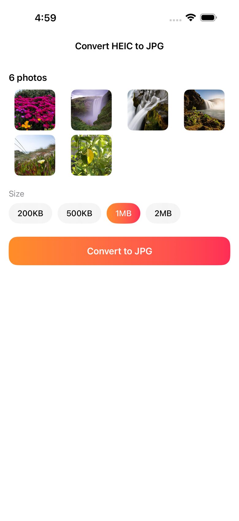 Choosing a 500KB target file size before converting HEIC photos to JPG