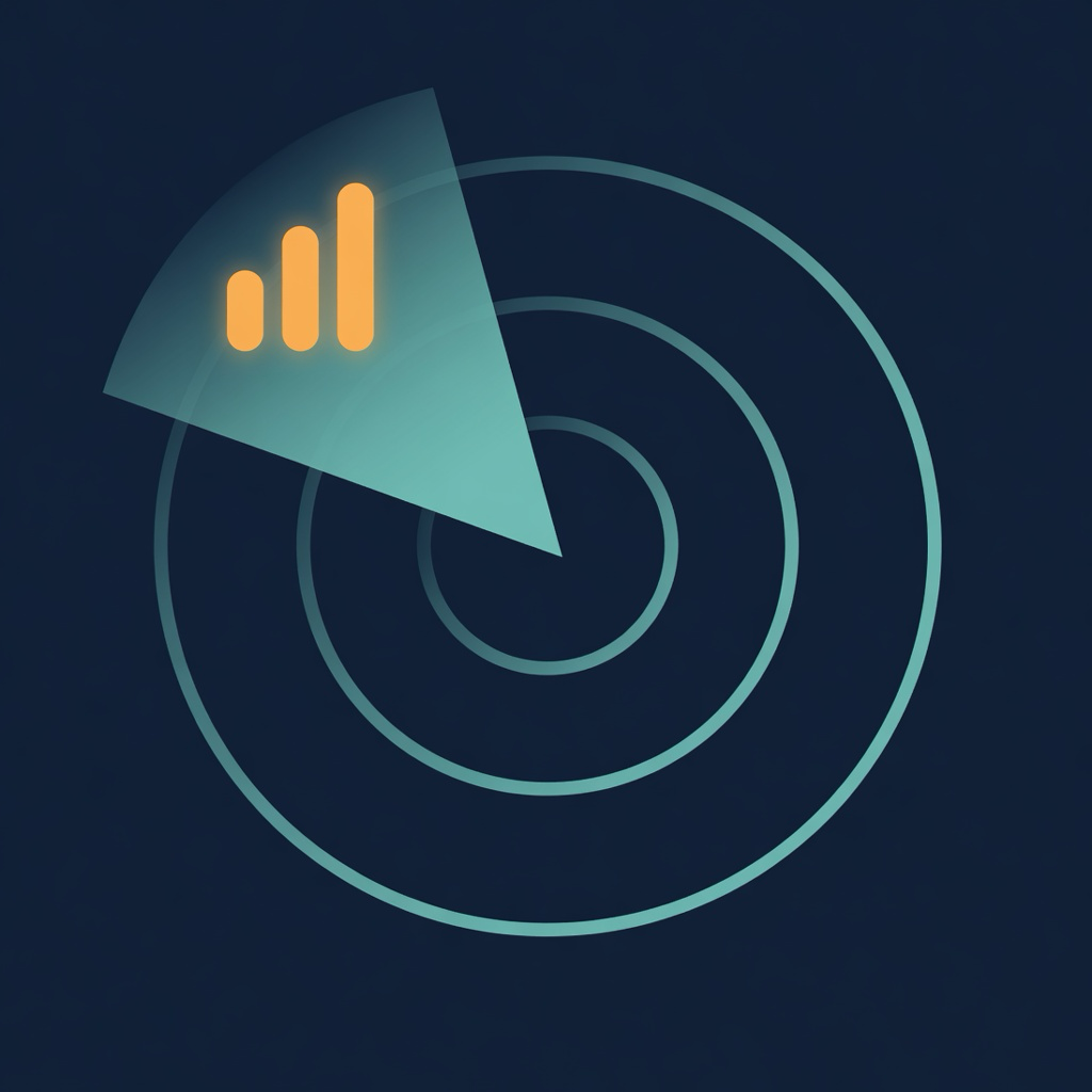 Stake Radar app icon: a radar sweep picking up a small rising bar chart